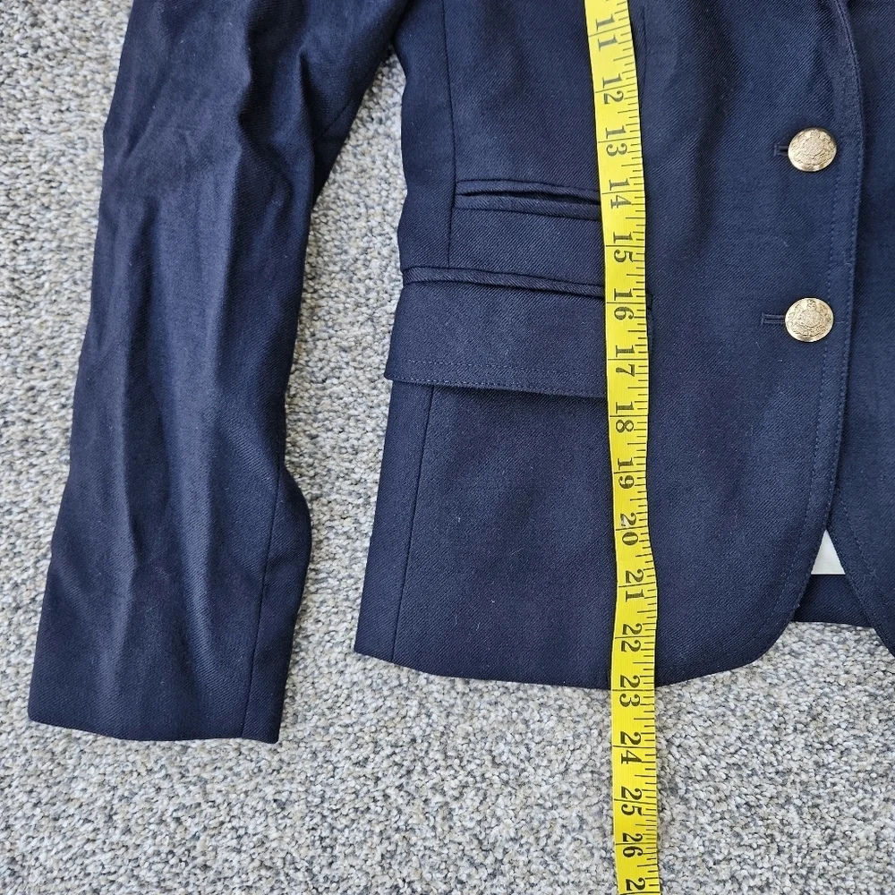J. Crew Schoolboy Blazer Wool Double Pocket Navy Blue Gold Buttons Jacket Size 0